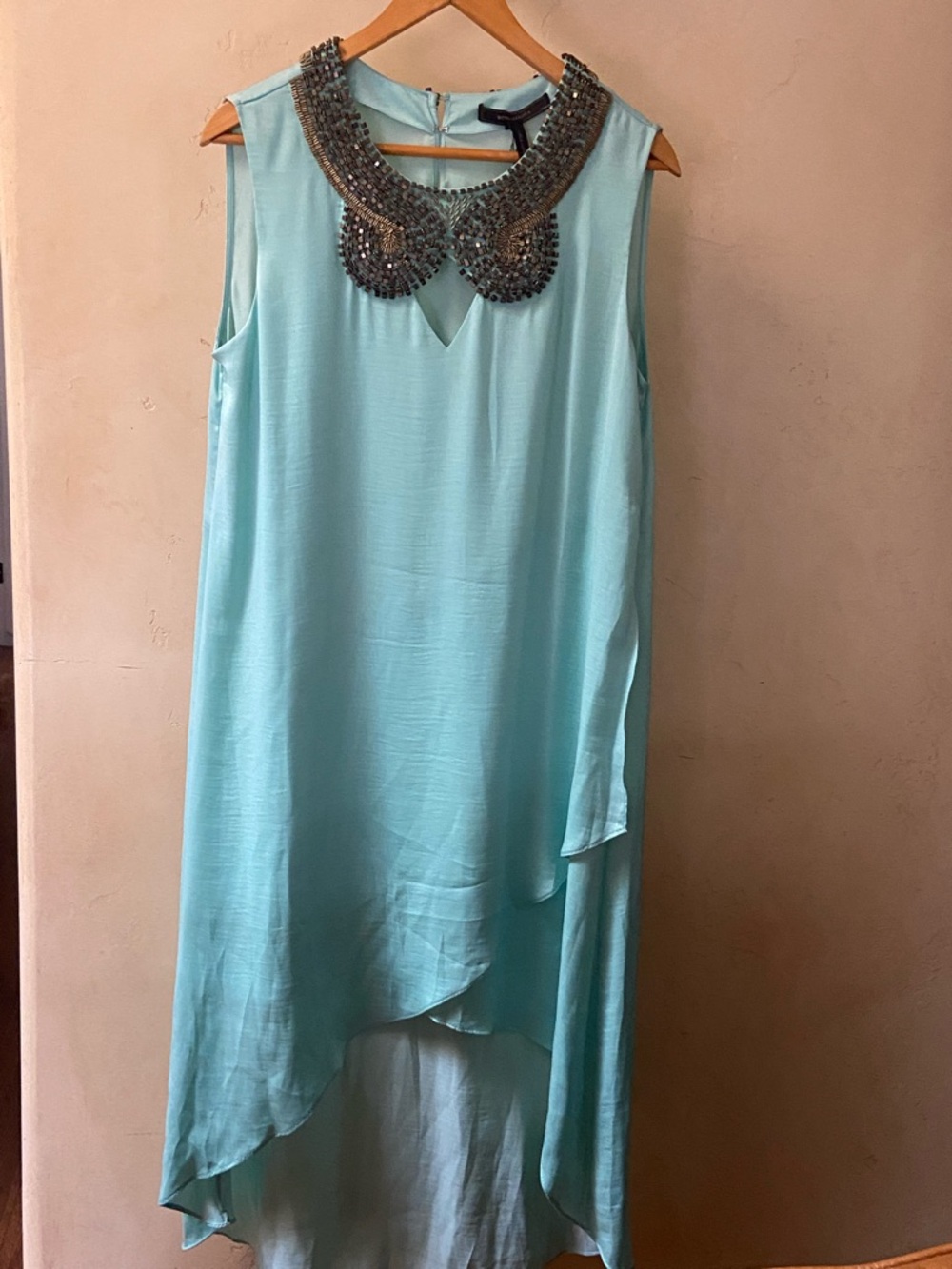 Sz M BCBG Opaline Green NWT Sleeveless Dress with Beaded Neckline
